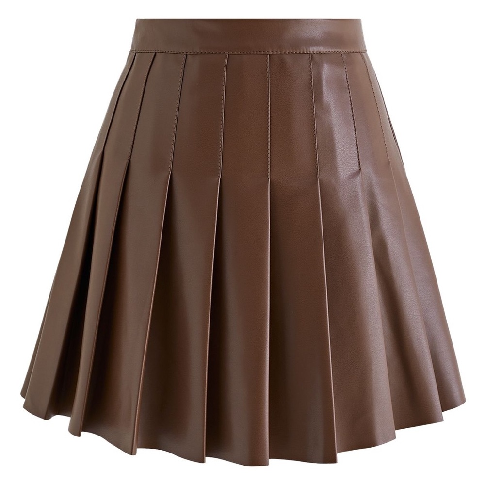 Kendall and Kylie pleated mini skirt brown faux leather
